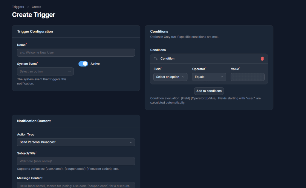 Trigger Configuration Interface